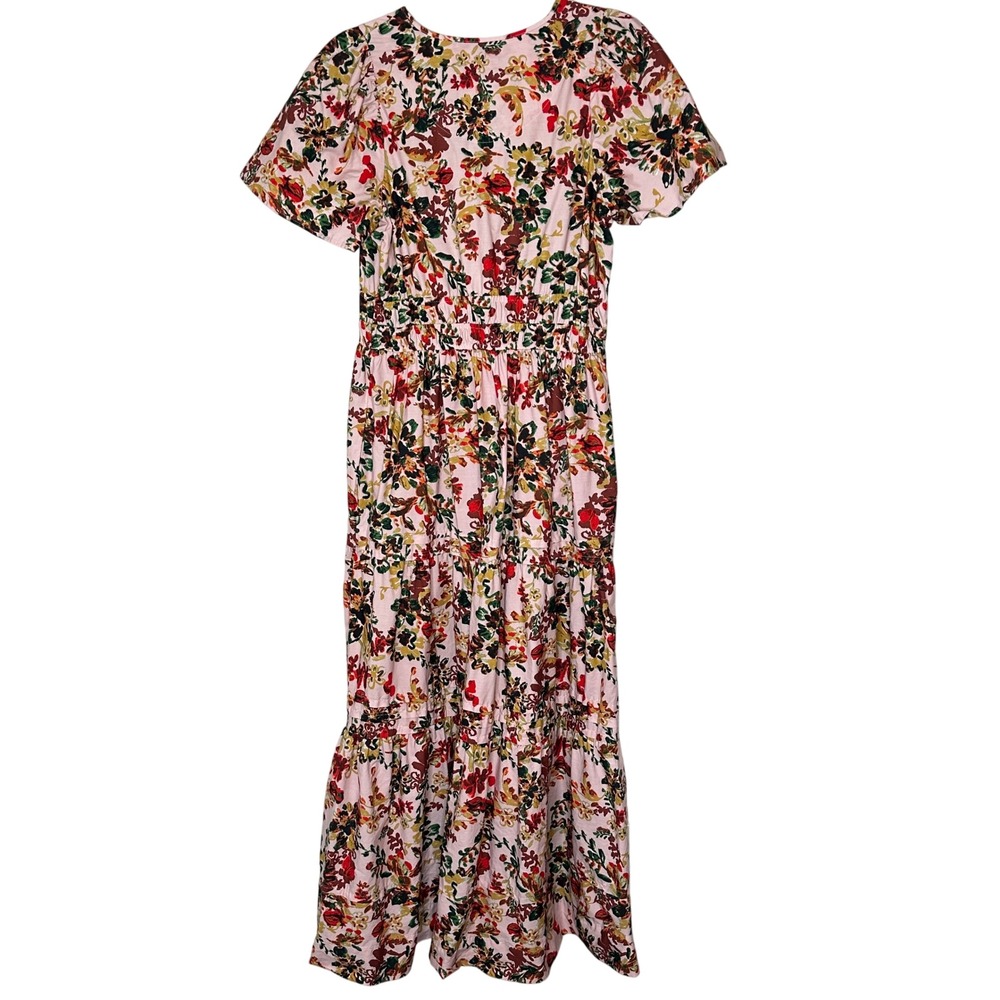 Anthropologie Women's Somerset Pink Floral Midi‎ Dress Size Small Tiered - Picture 3 of 13